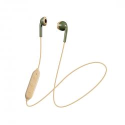 JVC Wireless Khaki and Beige Bluetooth Sweat and Splash Proof Retro Earbuds with Microphone and 3 Button Remote HAF19BTGC